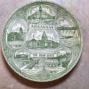 Vintage Arkansas State Plate. Fayetteville, Little Rock, Mammoth Springs